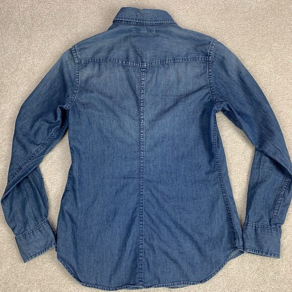 Uniqlo Women Small Pearl Snap Western Chambray Pocket Button Shirt Long Sleeve - Picture 6 of 12